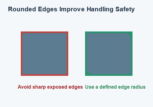 Rounded edges for safer CNC part handling Rounded edges for safer CNC part handling