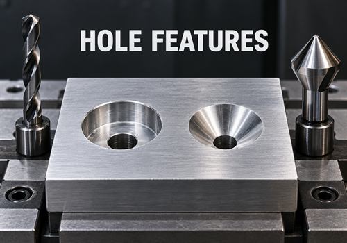 Counterbore and countersink hole features in a machined aluminum plate Counterbore and countersink hole features in a machined aluminum plate