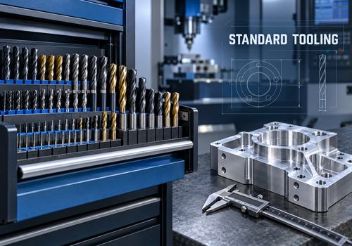 Organized standard drill tooling beside a machined aluminum part Organized standard drill tooling beside a machined aluminum part